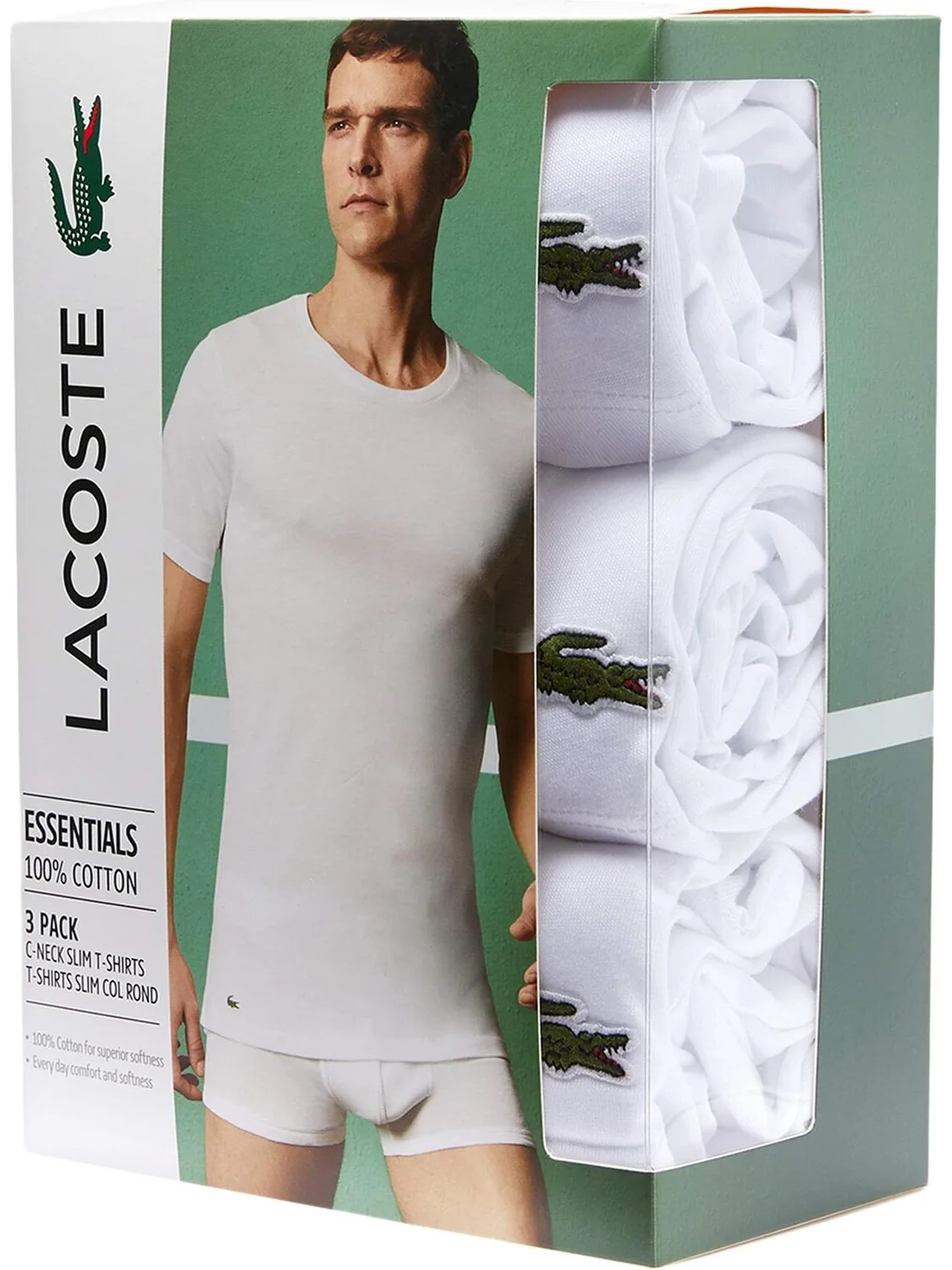 Комплект футболок Lacoste Slim Fit Essential (3 шт. — изображение 2 из 2, белый
