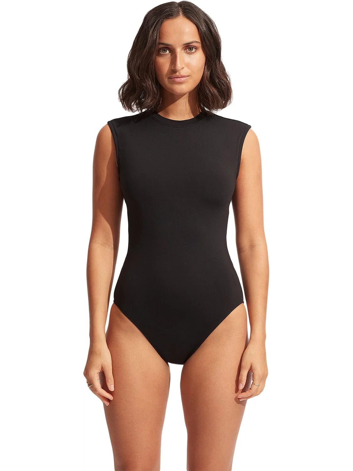Цельный комбинезон Seafolly Collective с короткими рукавами — изображение 4 из 4, черный