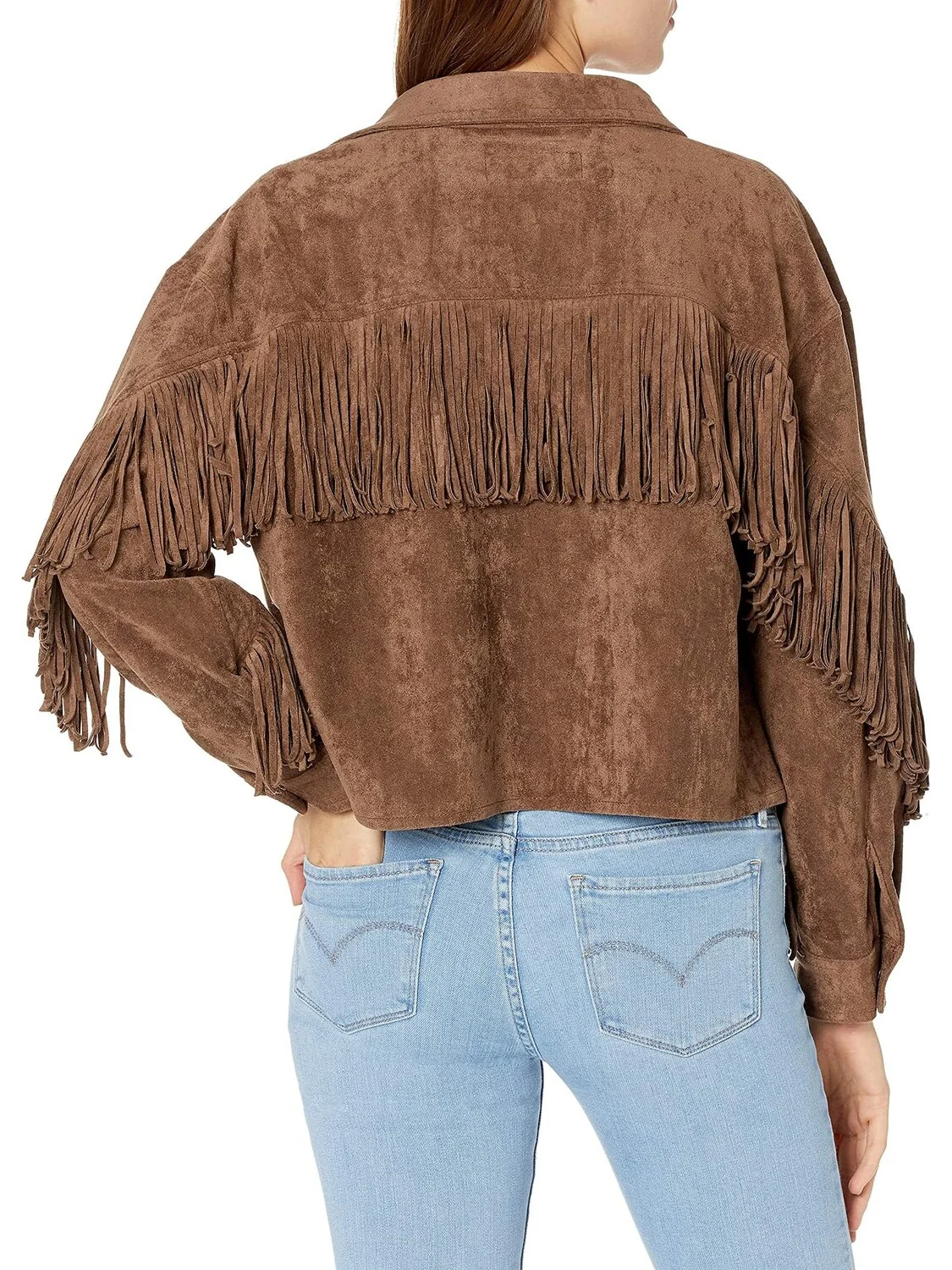 Куртка Faux Suede Fringe Shirt Jacket in Hot Cocoa Blank NYC — изображение 2 из 2, коричневый
