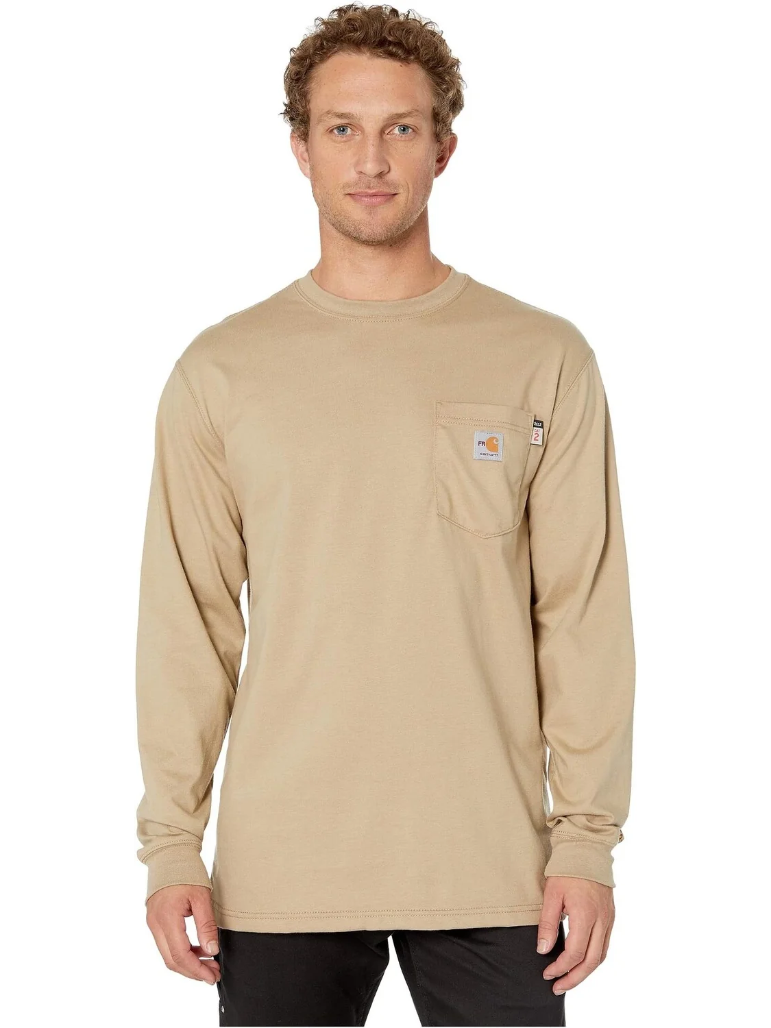 Огнестойкая (FR) футболка из хлопка с длинными рукавами Carhartt — изображение 1 из 4, хаки