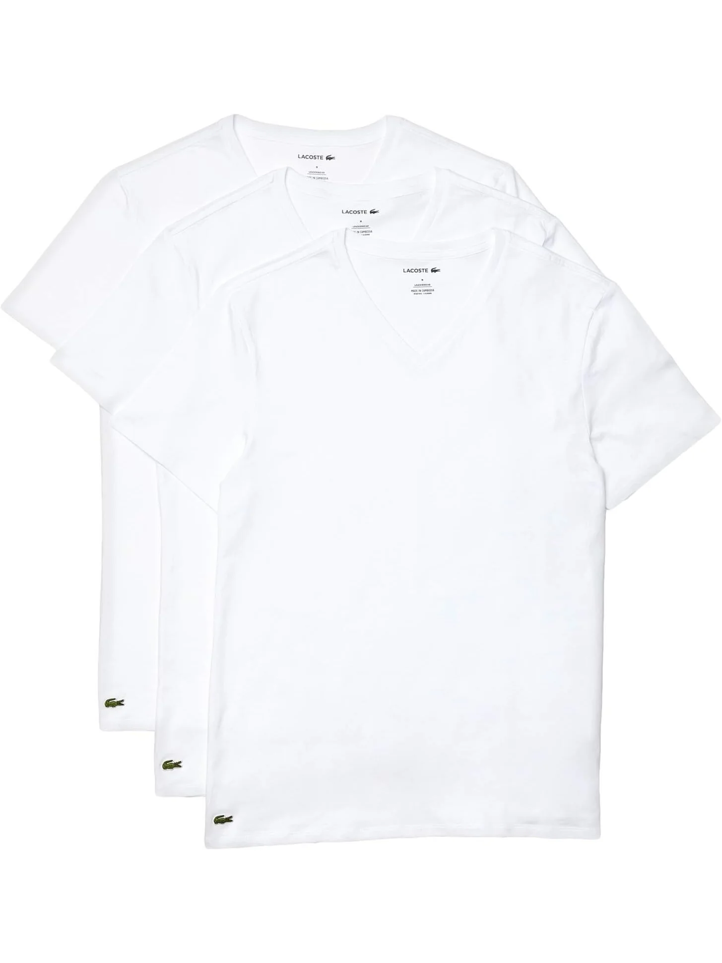 Комплект из 3 футболок Lacoste Essential с V-образным вырезом — изображение 1 из 2, белый