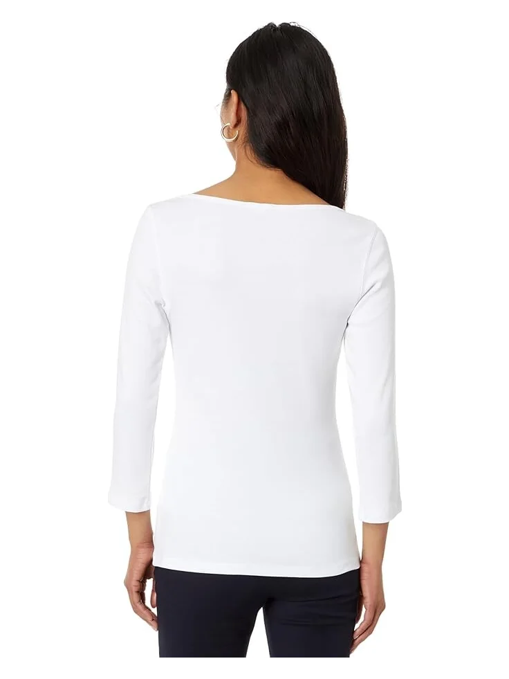 Топ Lilla P 1x1 Rib 3/4 Sleeve Boatneck — изображение 2 из 3, белый