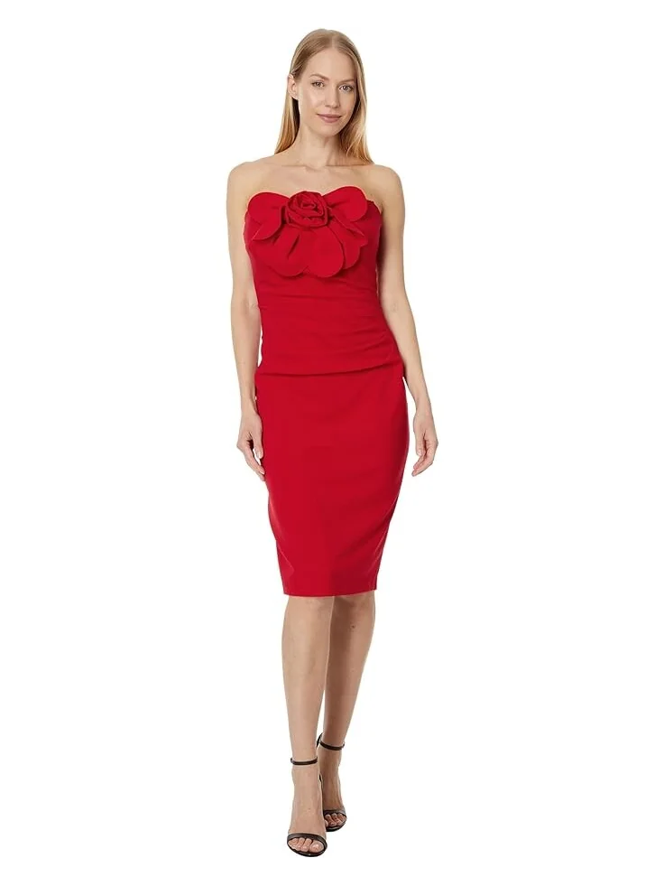 Платье Betsy & Adam Short Scuba Crepe Strapless Flower — изображение 1 из 3, красный
