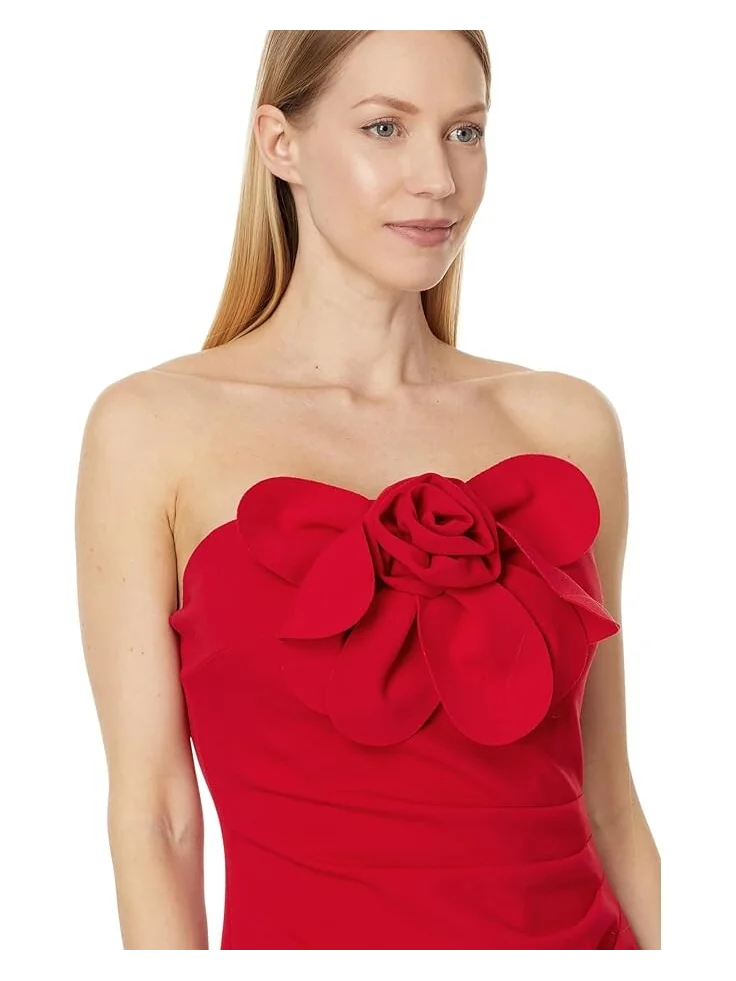 Платье Betsy & Adam Short Scuba Crepe Strapless Flower — изображение 3 из 3, красный