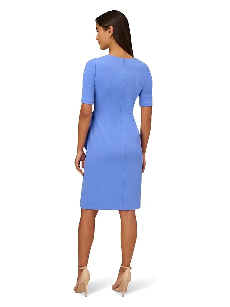 Платье Adrianna Papell Stretch Crepe Side Draped Sheath with Asymmetrical Neckline — изображение 2 из 3, голубой