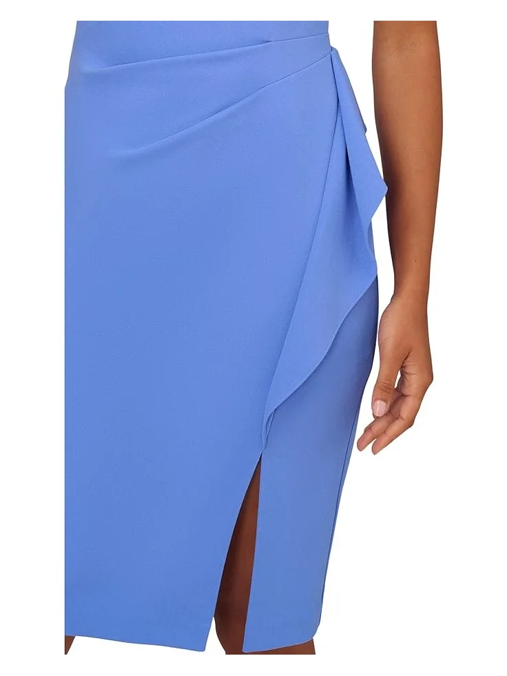 Платье Adrianna Papell Stretch Crepe Side Draped Sheath with Asymmetrical Neckline — изображение 3 из 3, голубой
