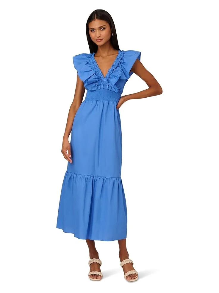 Платье Adrianna Papell Ruffle Front Maxi Dress — изображение 1 из 3, голубой