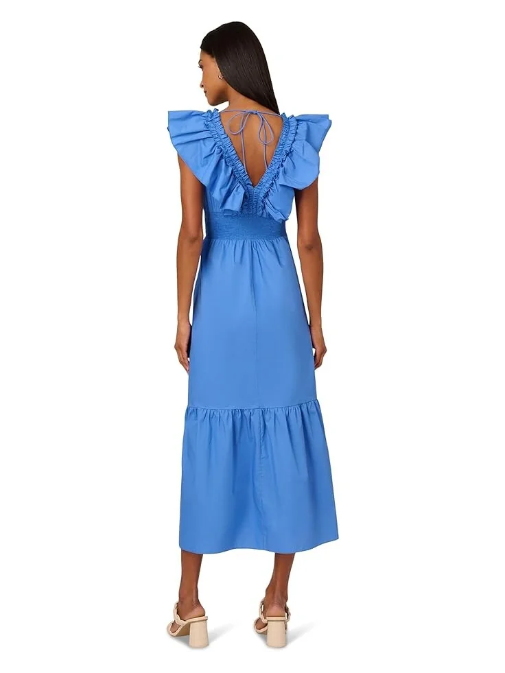 Платье Adrianna Papell Ruffle Front Maxi Dress — изображение 2 из 3, голубой