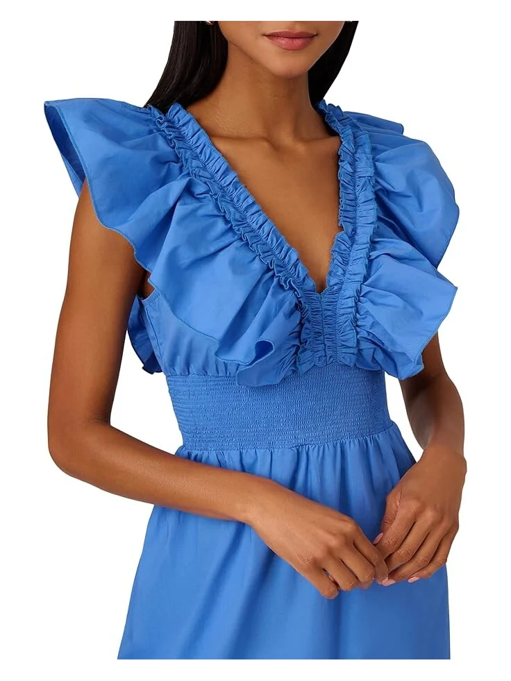 Платье Adrianna Papell Ruffle Front Maxi Dress — изображение 3 из 3, голубой