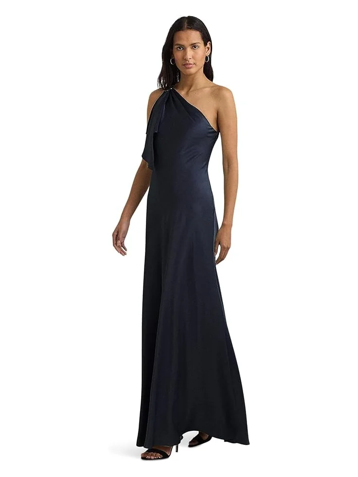 Платье Lauren Ralph Lauren Satin Charmeuse One-Shoulder Gown — изображение 1 из 3, темно-синий