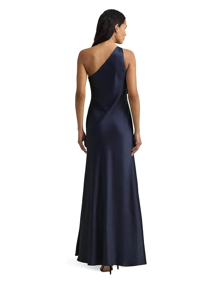 Платье Lauren Ralph Lauren Satin Charmeuse One-Shoulder Gown — изображение 2 из 3, темно-синий