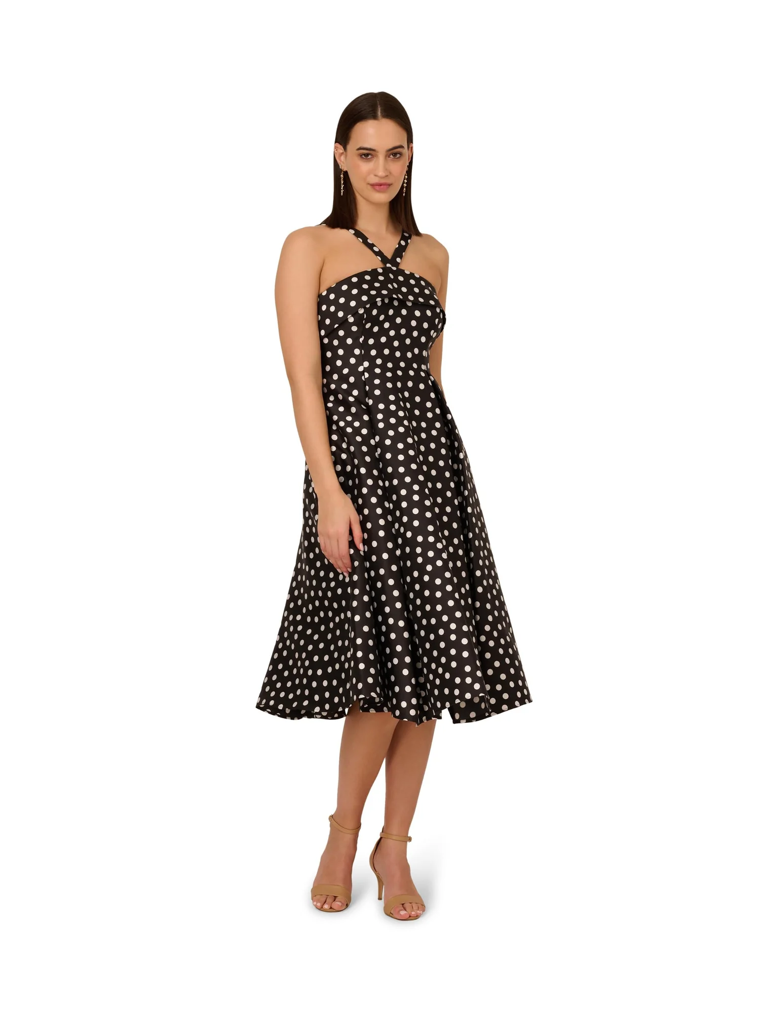 Платье Adrianna Papell Polkadot Fit-and-Flare — изображение 1 из 3, черный/слоновая кость