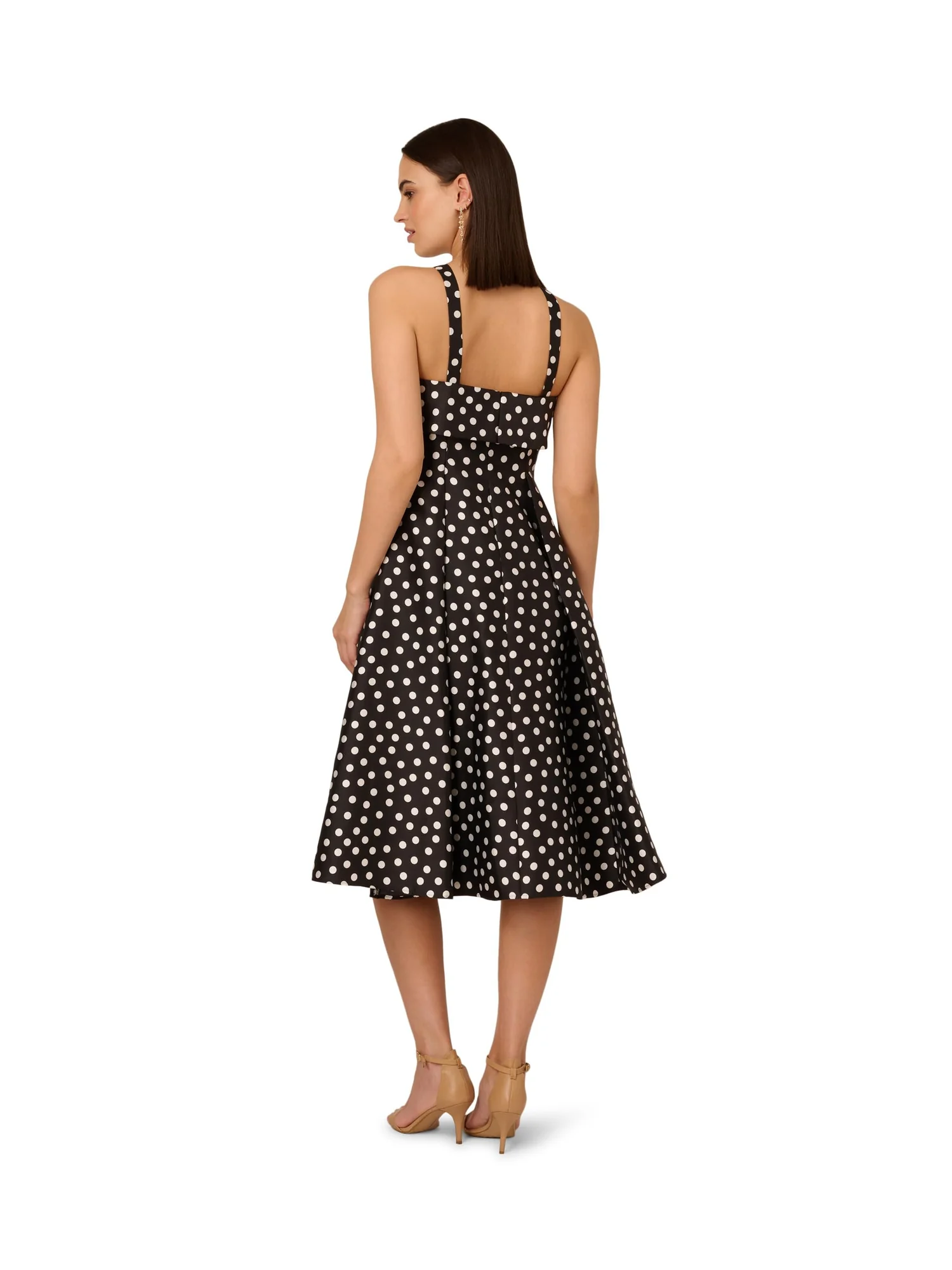 Платье Adrianna Papell Polkadot Fit-and-Flare — изображение 2 из 3, черный/слоновая кость