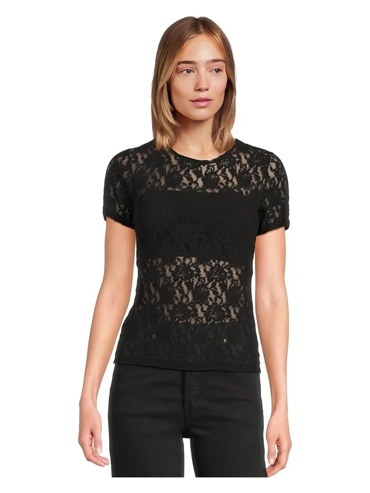 Топ Hanky Panky Signature Lace Short Sleeve Top — изображение 1 из 5, черный