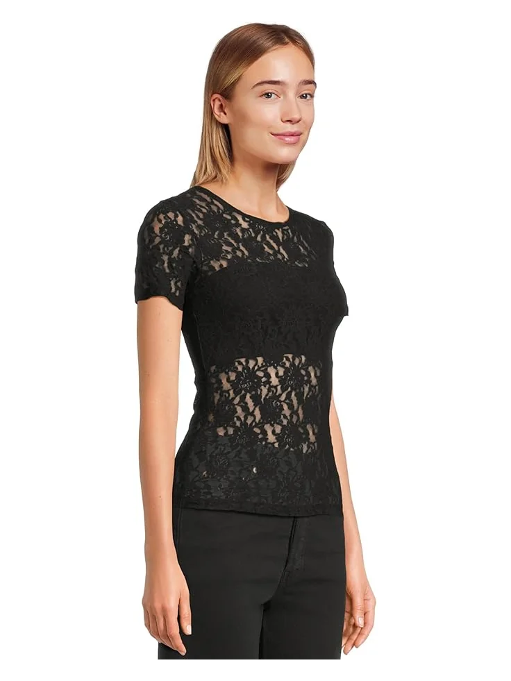 Топ Hanky Panky Signature Lace Short Sleeve Top — изображение 2 из 5, черный