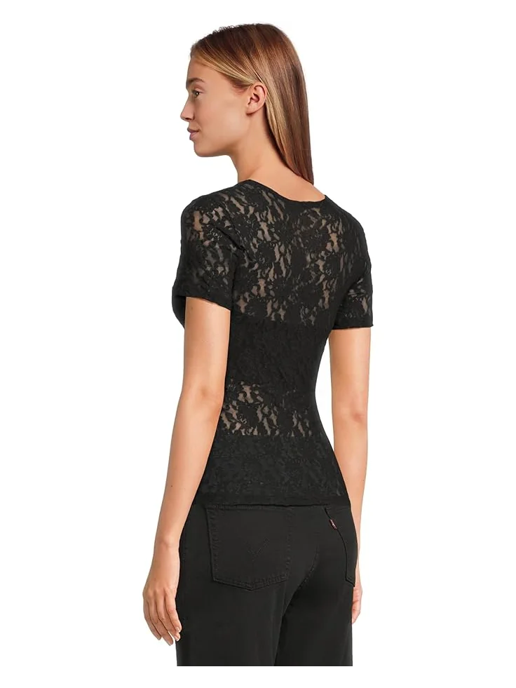 Топ Hanky Panky Signature Lace Short Sleeve Top — изображение 3 из 5, черный