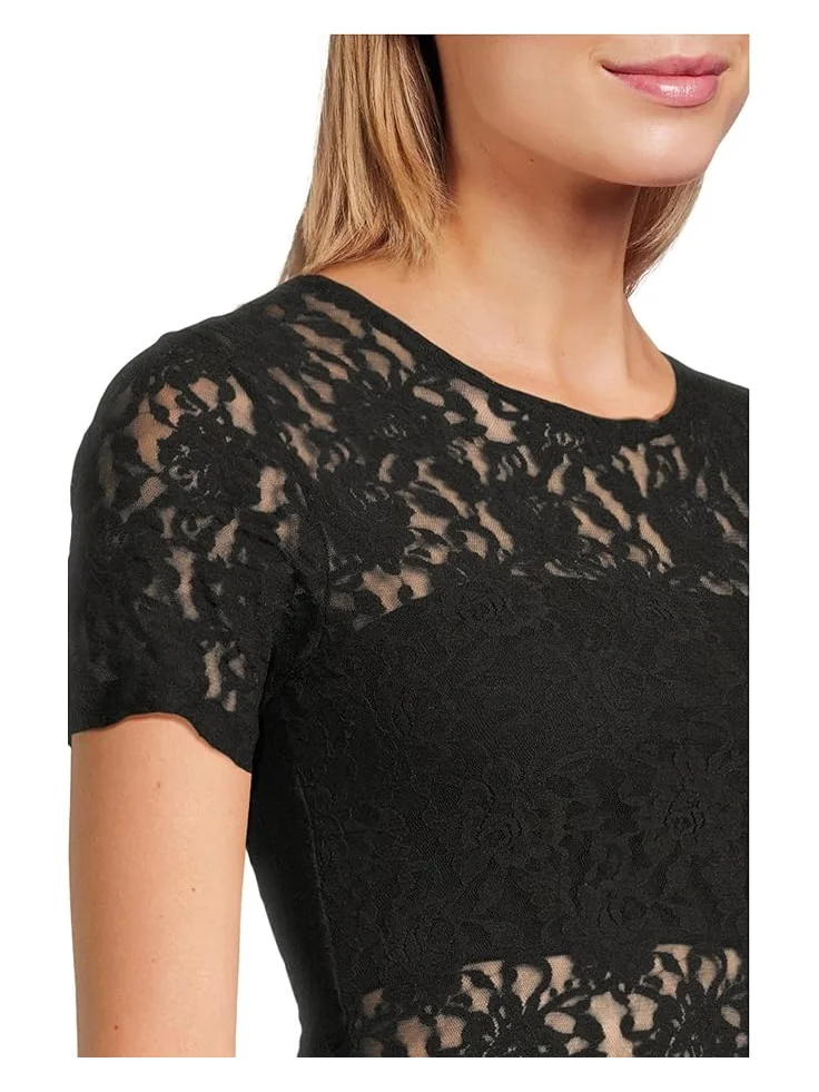 Топ Hanky Panky Signature Lace Short Sleeve Top — изображение 4 из 5, черный