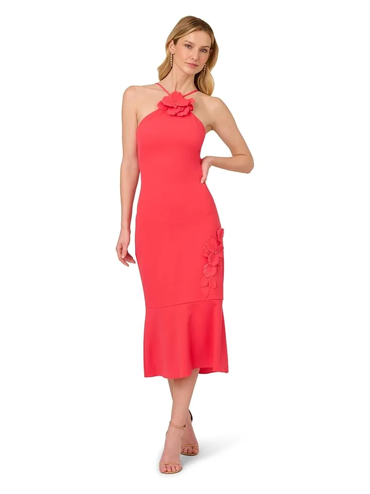 Платье Adrianna Papell 3d Flower Halter Midi Dress — изображение 1 из 3, розовый