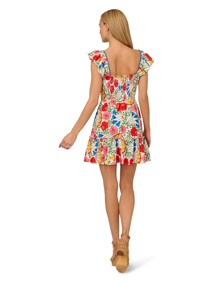 Платье Adrianna Papell Flutter Sleeveless Short Dress — изображение 2 из 3, слоновая кость мульти