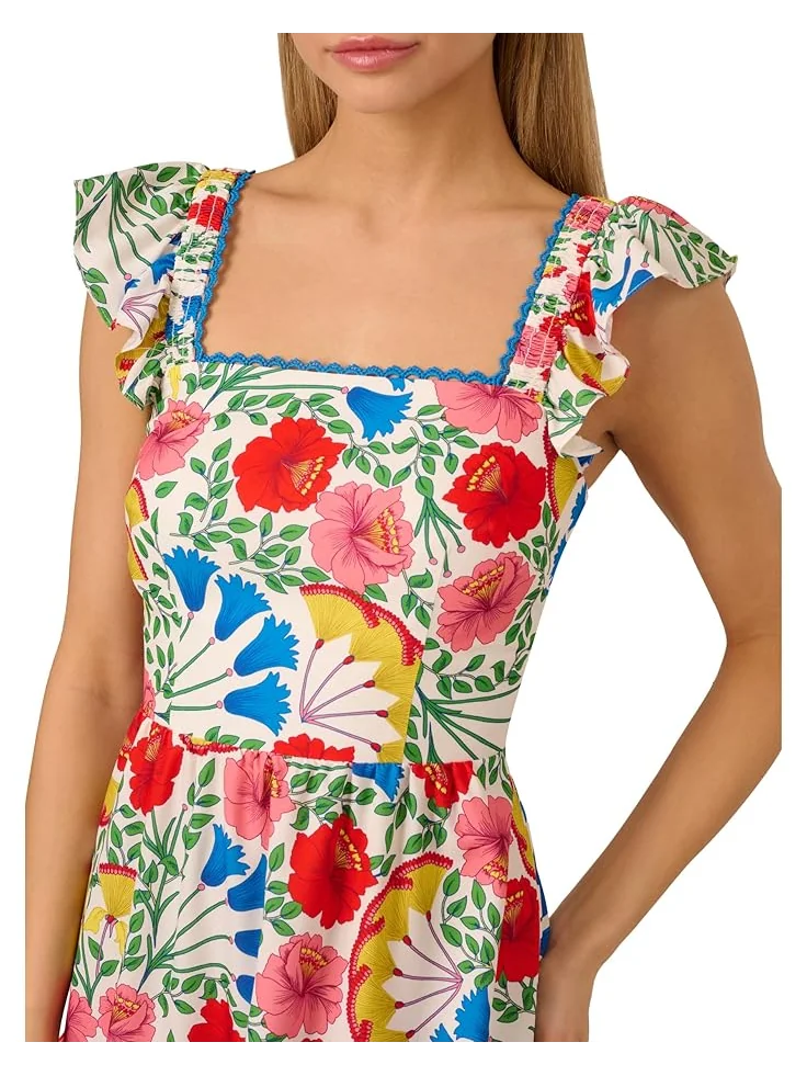 Платье Adrianna Papell Flutter Sleeveless Short Dress — изображение 3 из 3, слоновая кость мульти