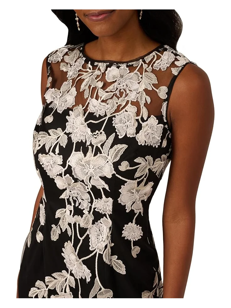 Платье Adrianna Papell Border Embroidery Sheath Dress — изображение 3 из 4, черный/слоновая кость