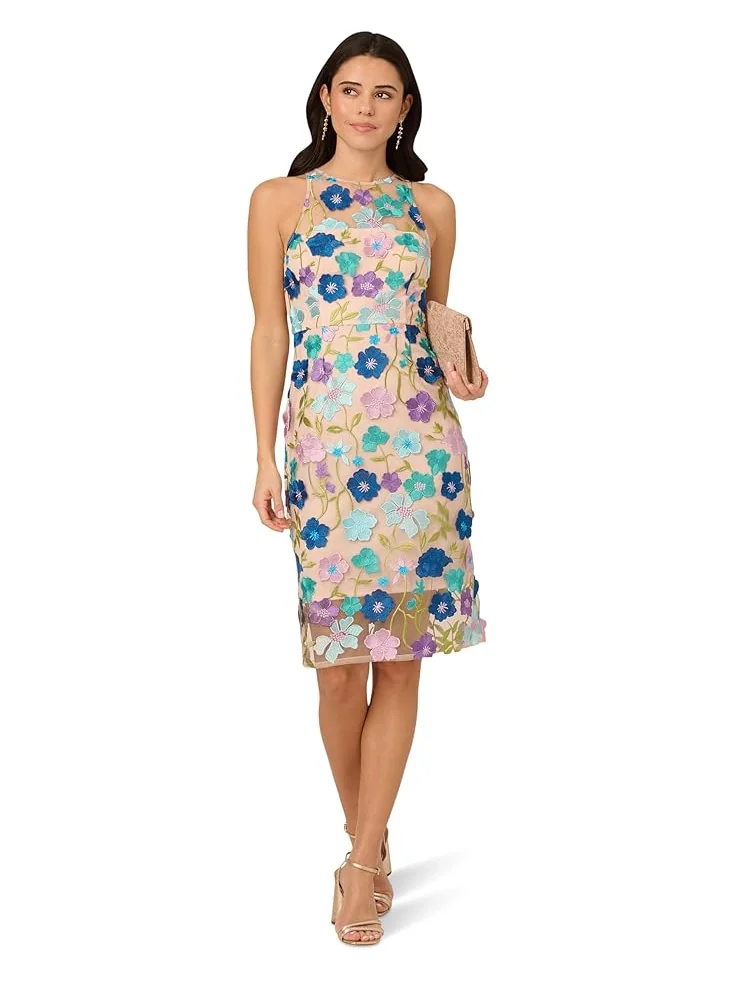 Платье Adrianna Papell Embroidered Column Midi Dress — изображение 1 из 3, синий мульти