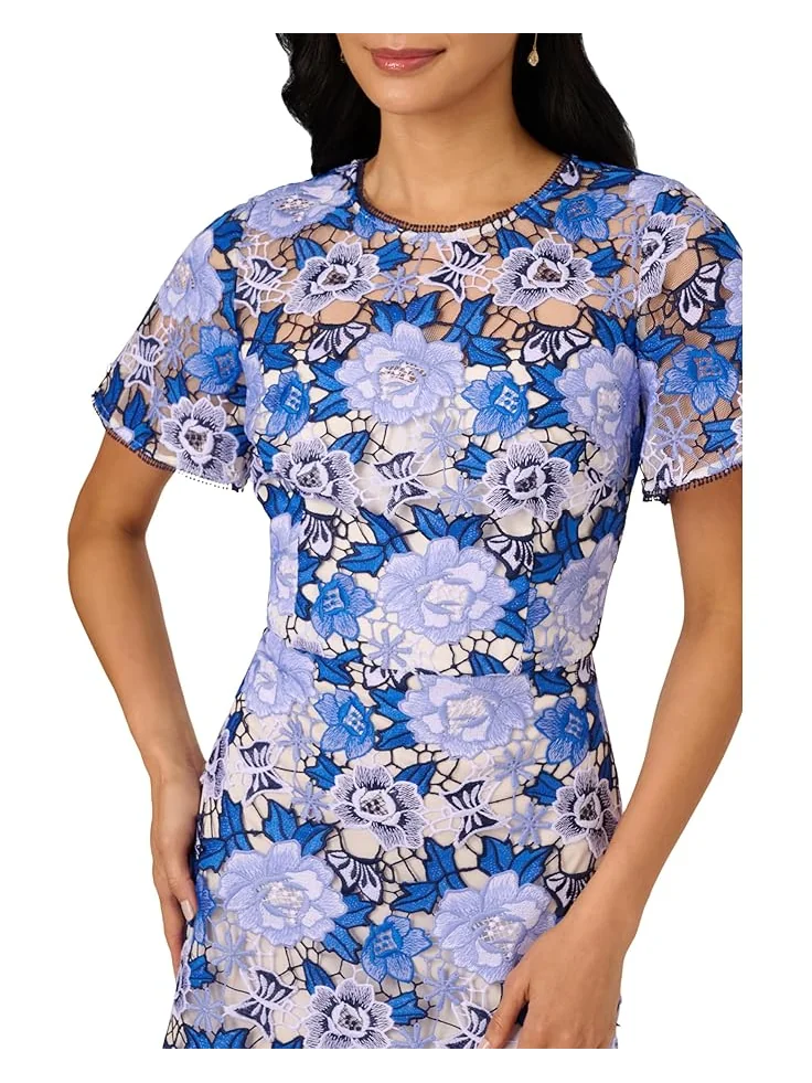 Платье Adrianna Papell Floral Embroidery Short Dress — изображение 3 из 3, синий мульти