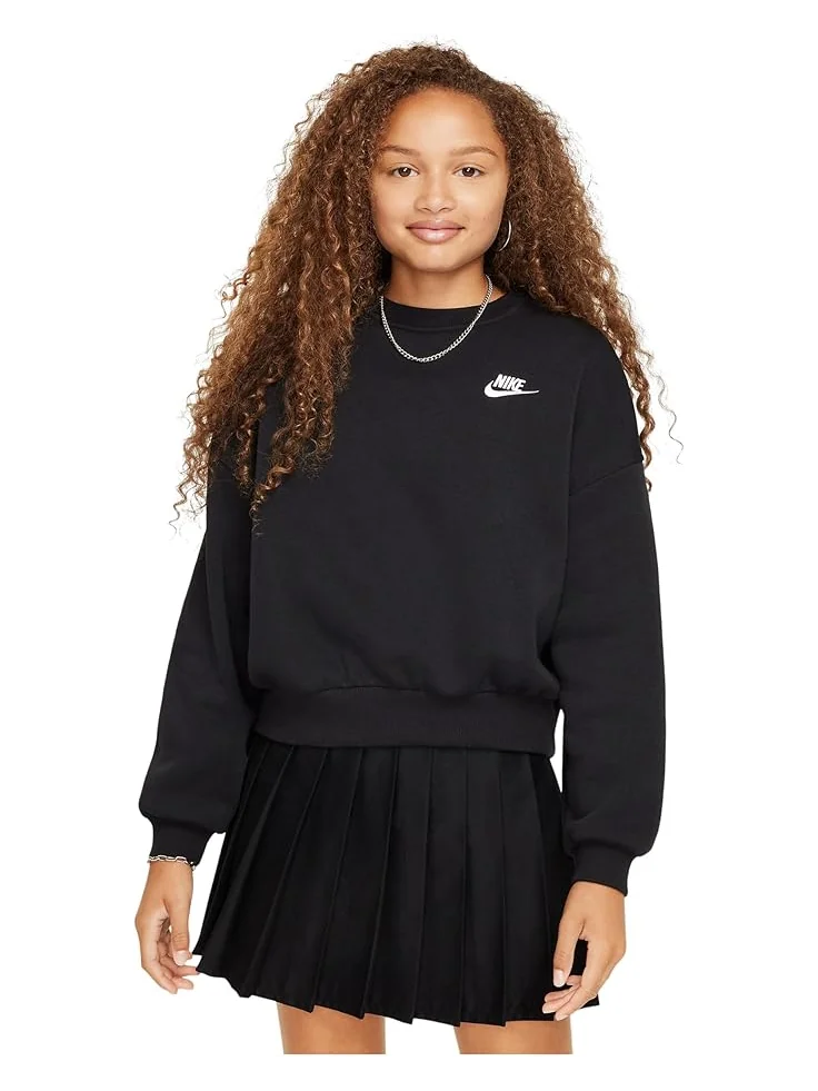 Толстовка Nike Kids Club Fleece Boxy Crew-Neck Sweatshirt — изображение 1 из 4, черный/белый