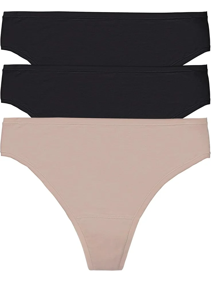 Стринги Natori Bliss Bare Cotton Thong 3-Pack — изображение 1 из 1, черный/черный