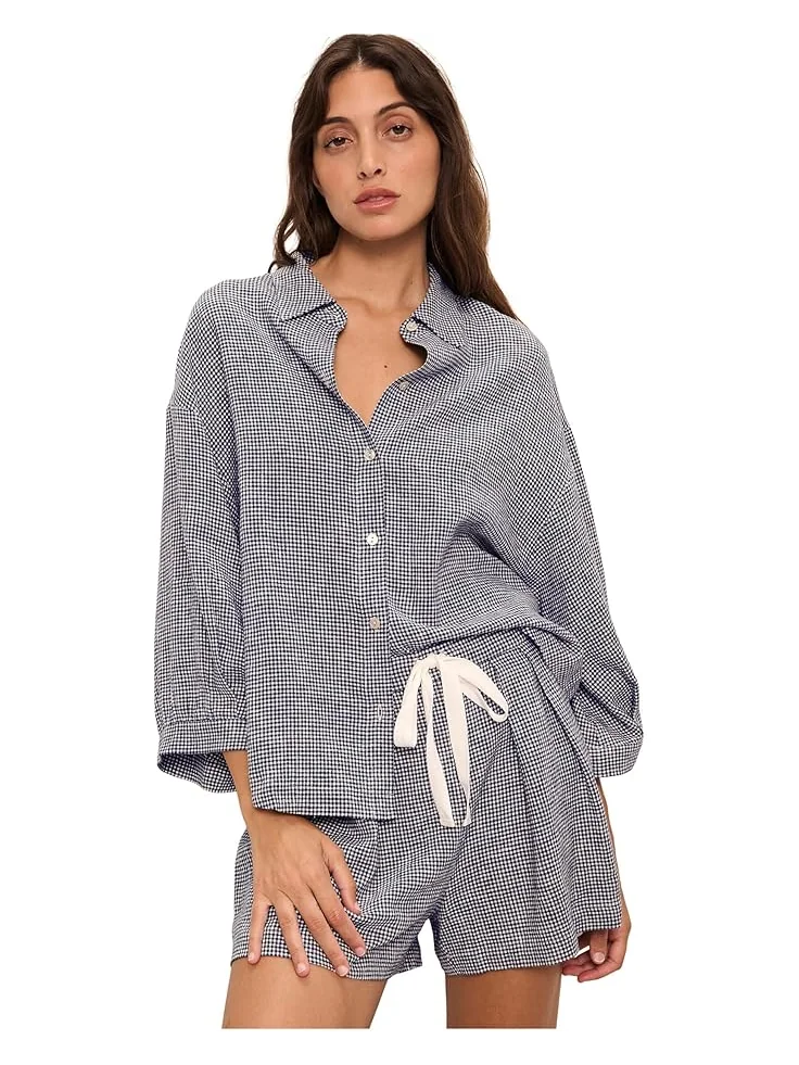 Топ Eberjey Linen Blend Relaxed — изображение 1 из 3, белый/темно-синий