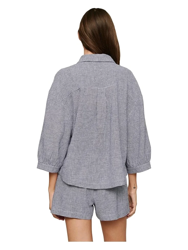 Шорты Eberjey Linen Blend Relaxed Shorts — изображение 2 из 3, белый/темно-синий