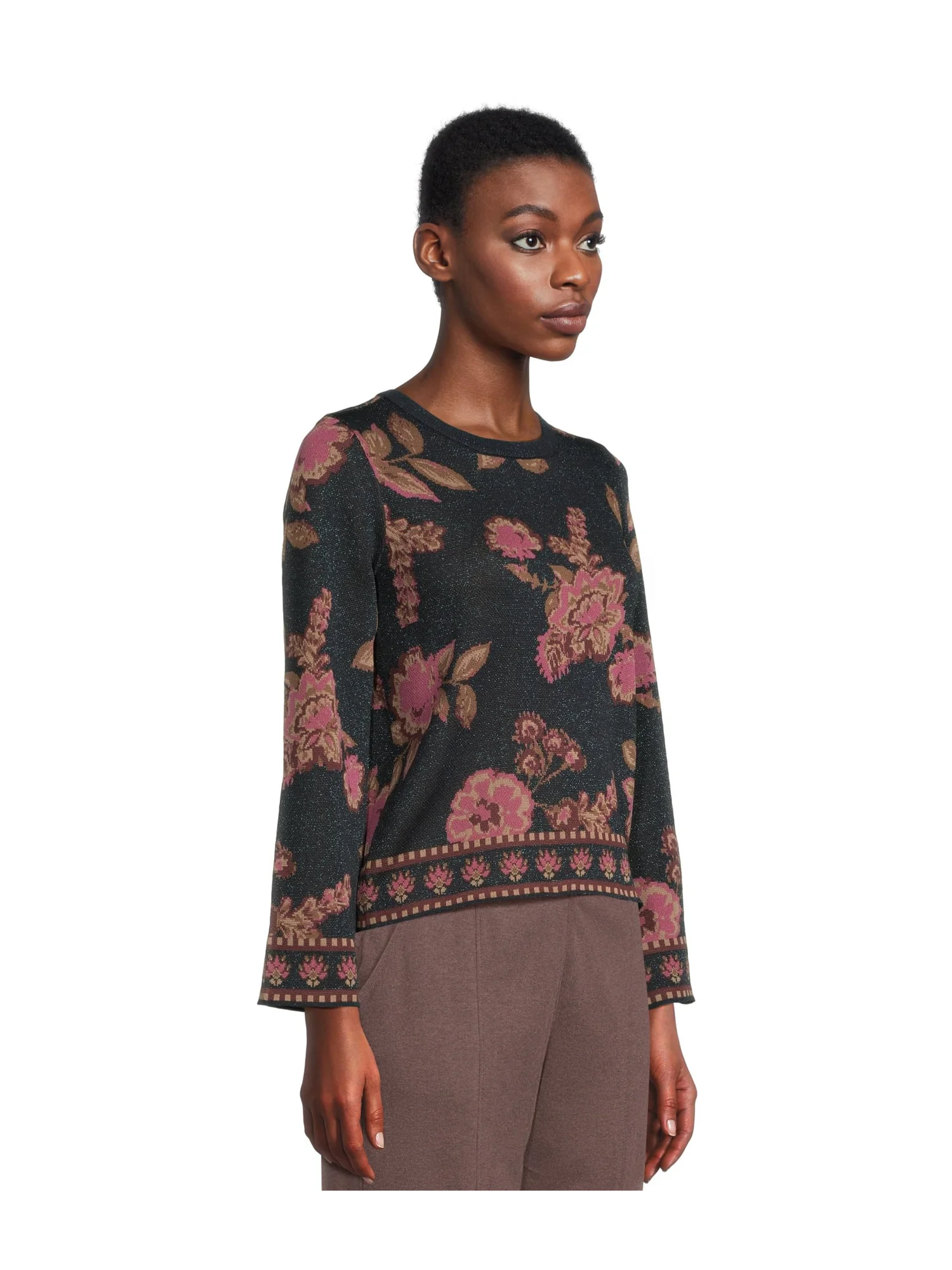 Свитер Vince Camuto Floral Jacquard Long Sleeve Crew — изображение 2 из 5, классический темно-синий