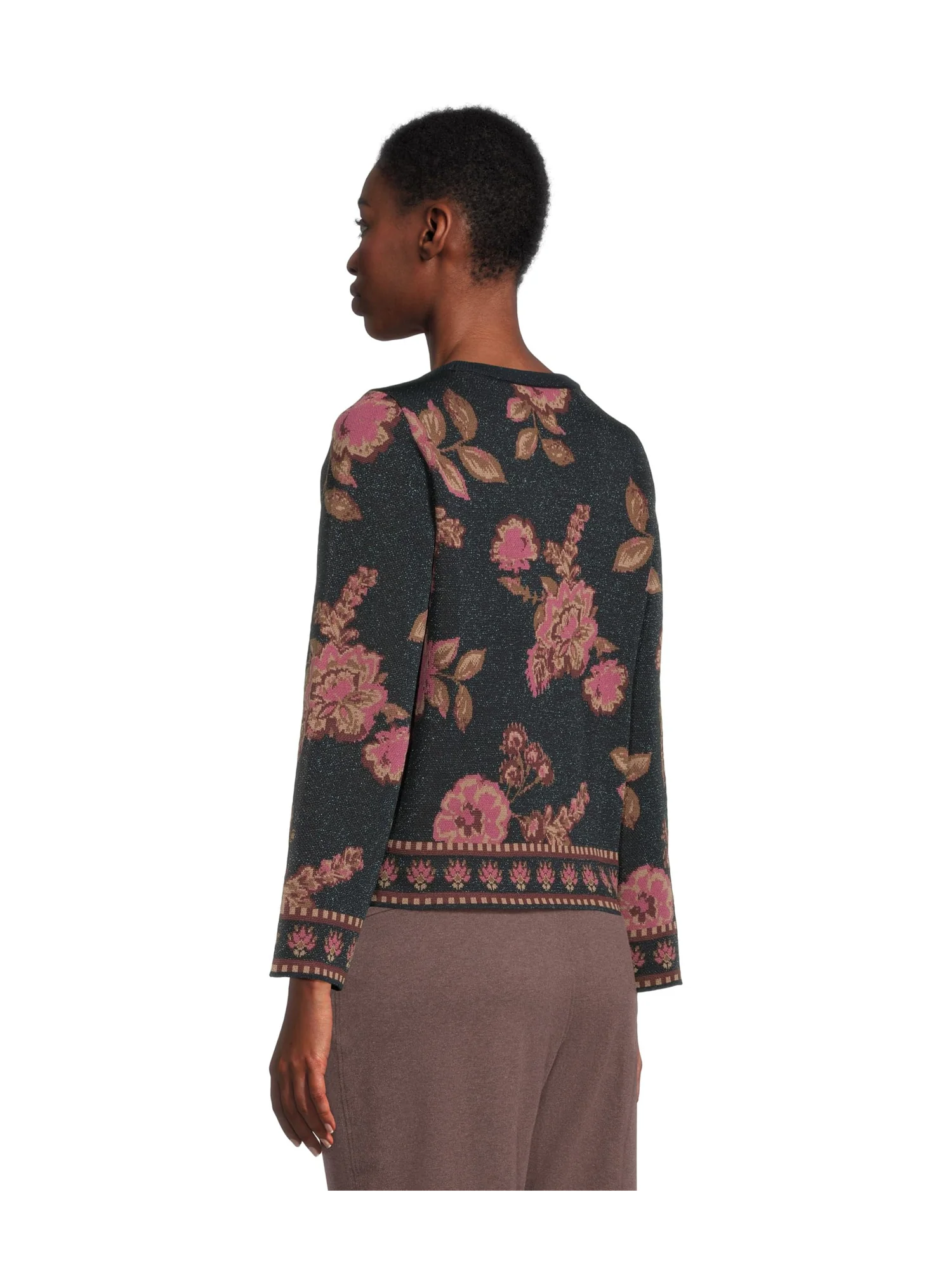 Свитер Vince Camuto Floral Jacquard Long Sleeve Crew — изображение 3 из 5, классический темно-синий
