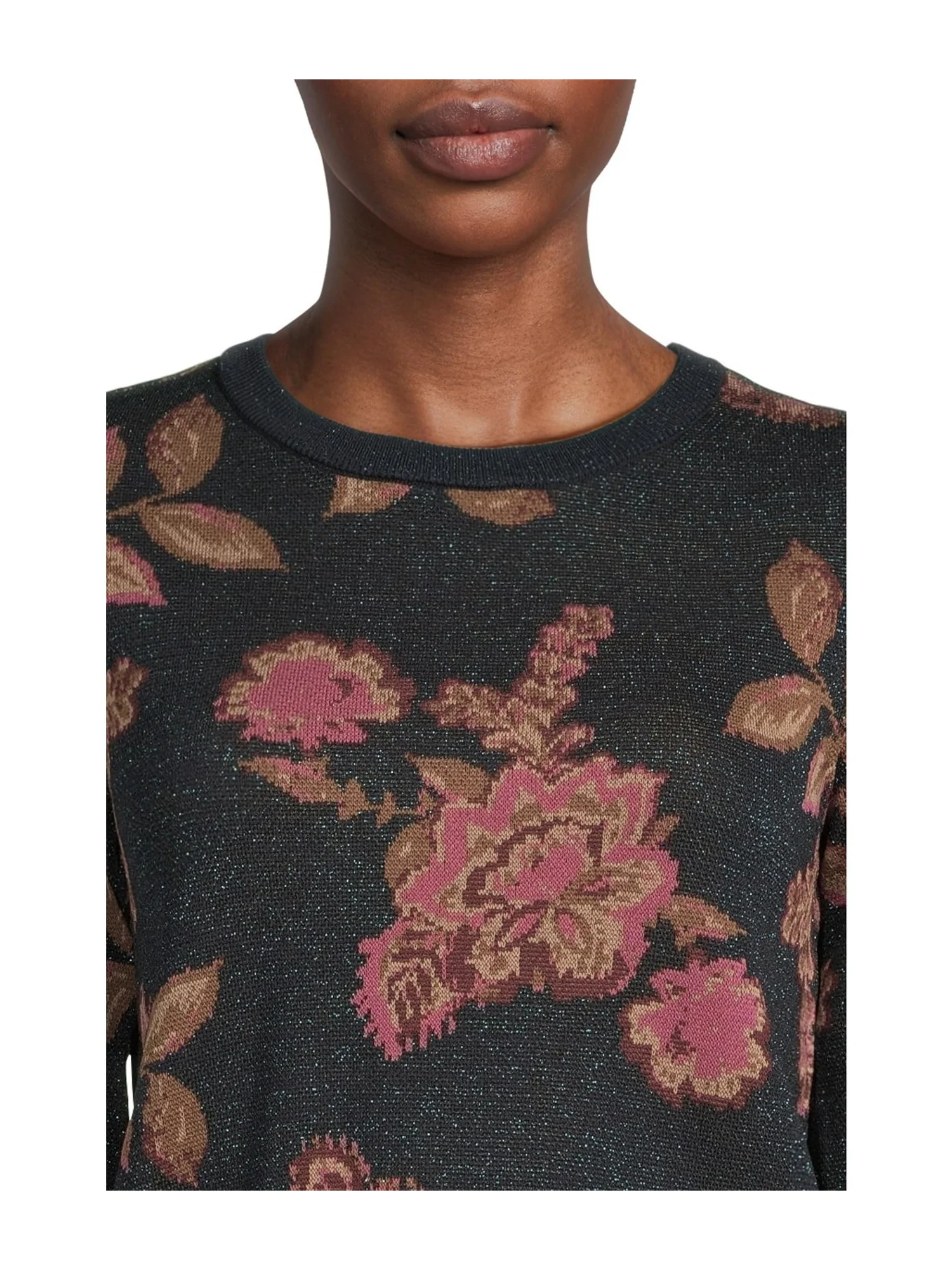 Свитер Vince Camuto Floral Jacquard Long Sleeve Crew — изображение 4 из 5, классический темно-синий