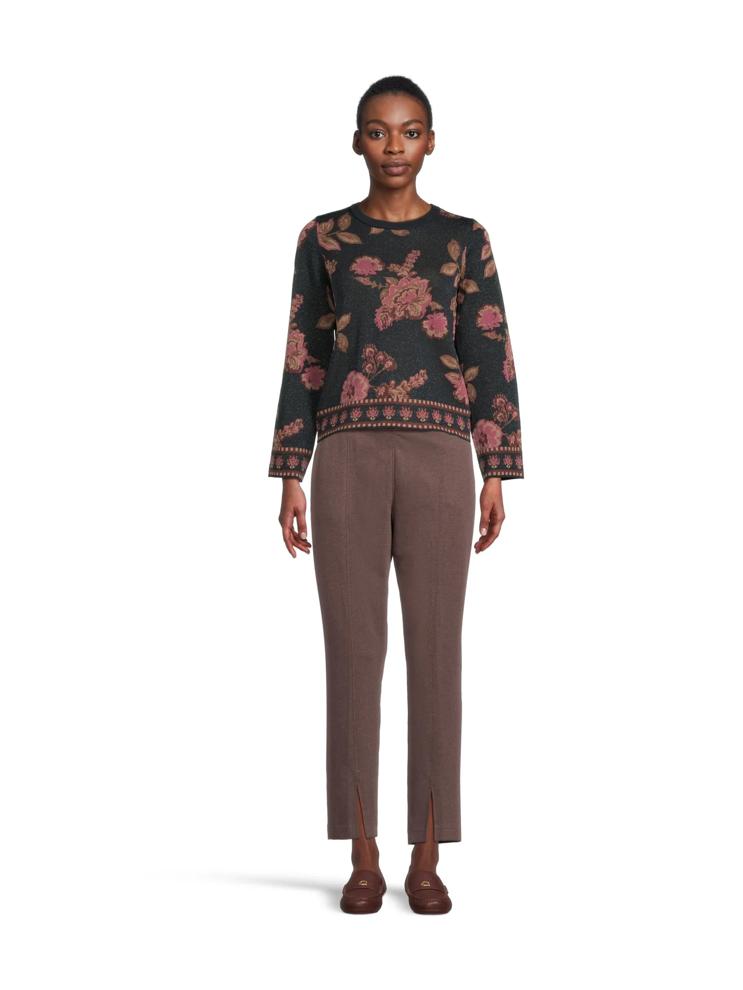 Свитер Vince Camuto Floral Jacquard Long Sleeve Crew — изображение 5 из 5, классический темно-синий