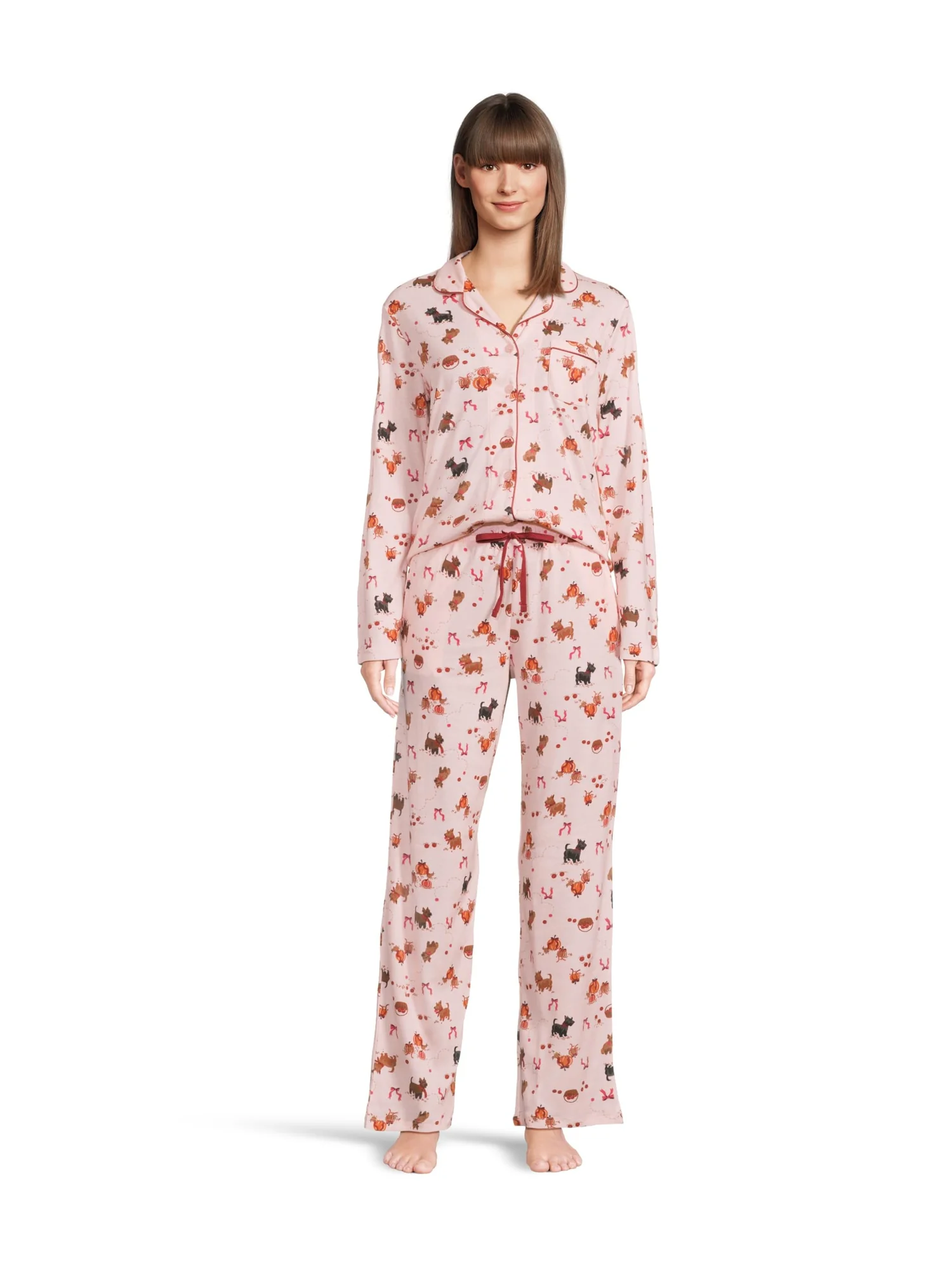 Пижама Karen Neuburger Novelty Print Long Sleeve Girlfriend Pajama Set, цвет Apple Orchard Scotties — изображение 1 из 4