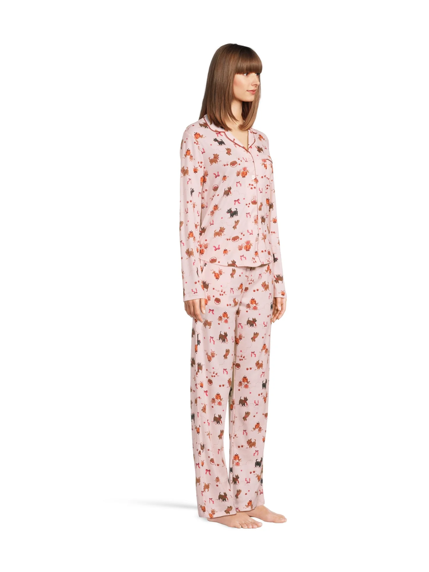 Пижама Karen Neuburger Novelty Print Long Sleeve Girlfriend Pajama Set, цвет Apple Orchard Scotties — изображение 2 из 4