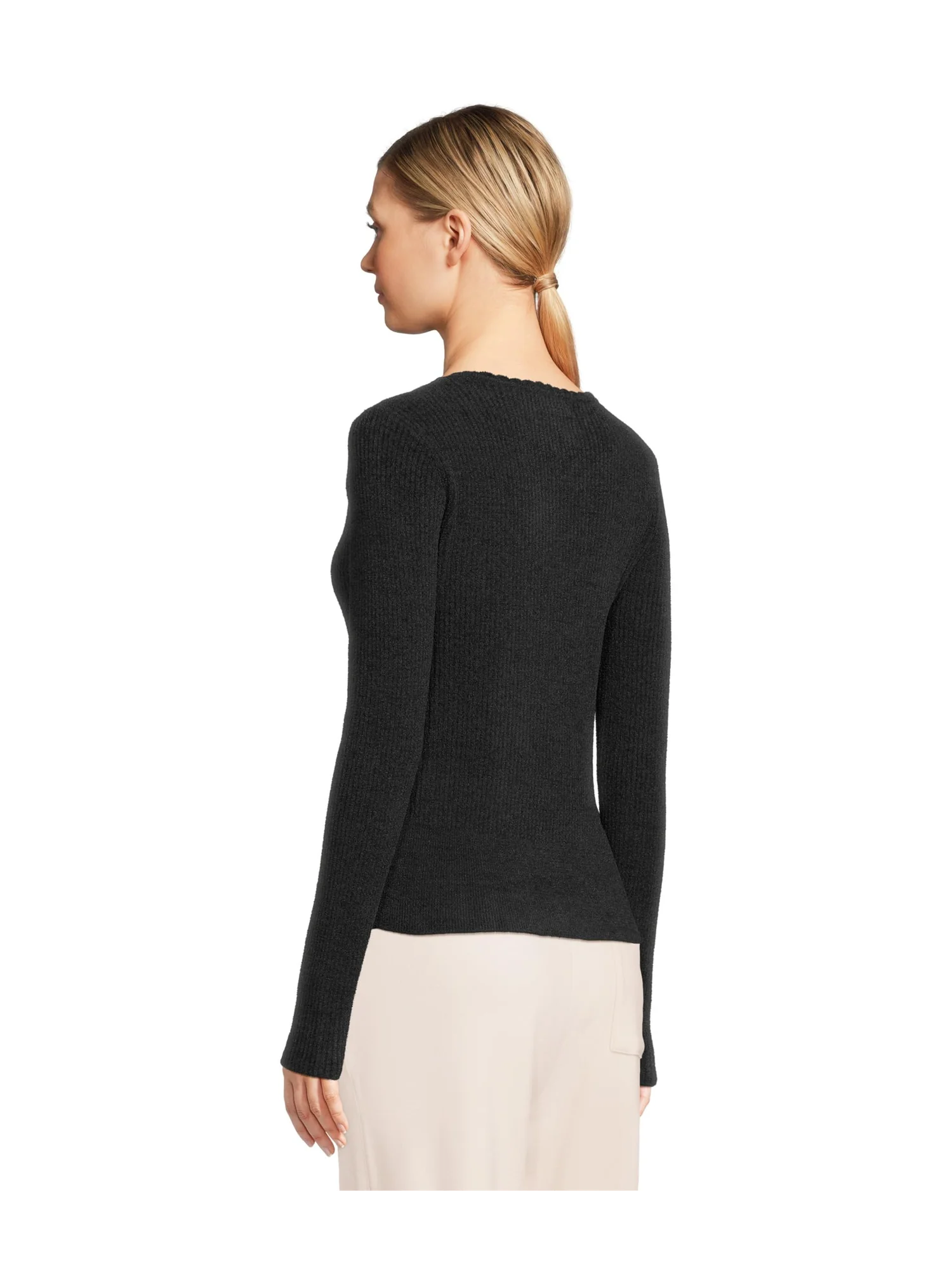 Топ Barefoot Dreams Cozychic Ultra Lite Ribbed Scallop Scoop Neck Top — изображение 3 из 5, черный