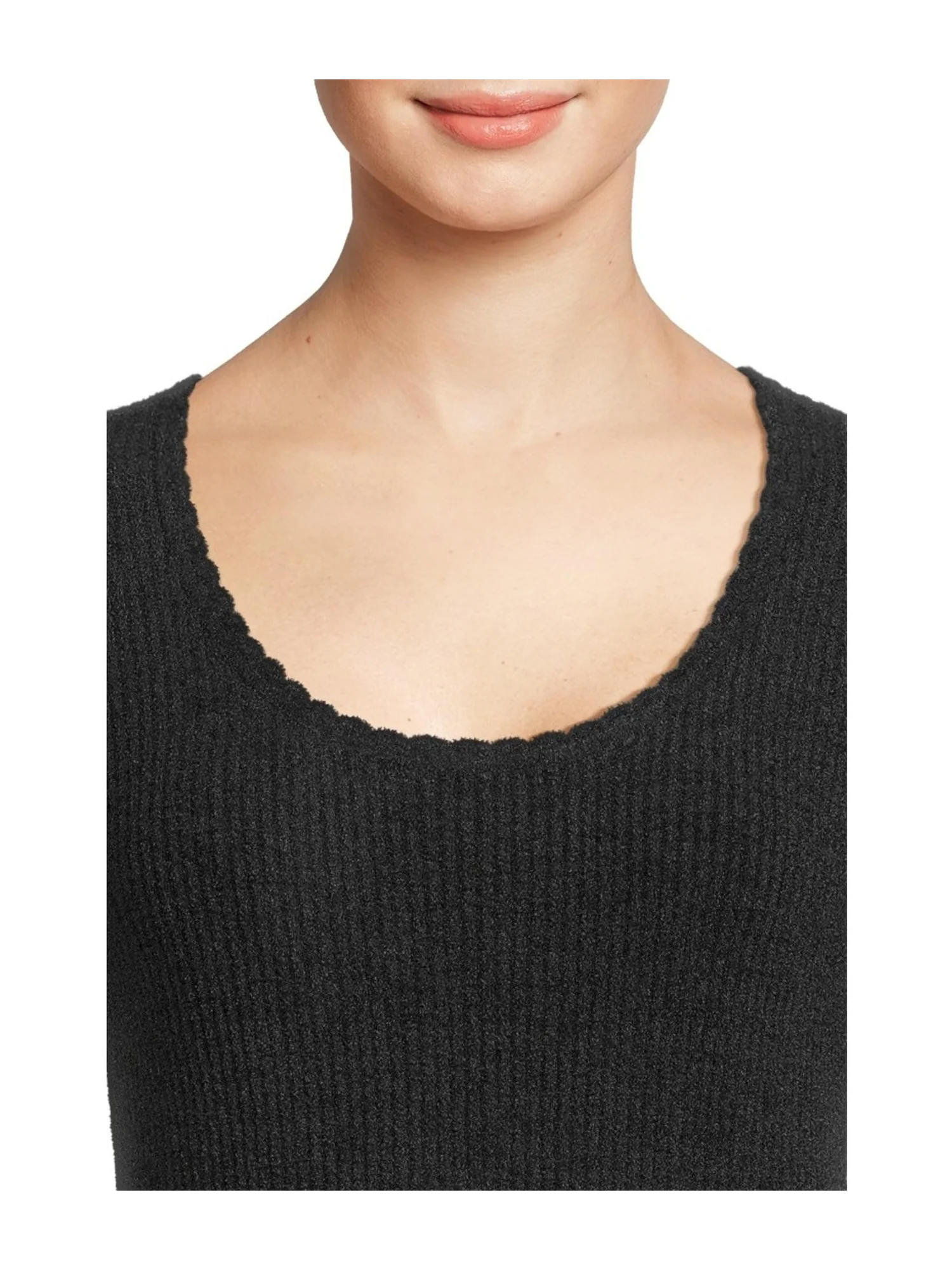 Топ Barefoot Dreams Cozychic Ultra Lite Ribbed Scallop Scoop Neck Top — изображение 4 из 5, черный