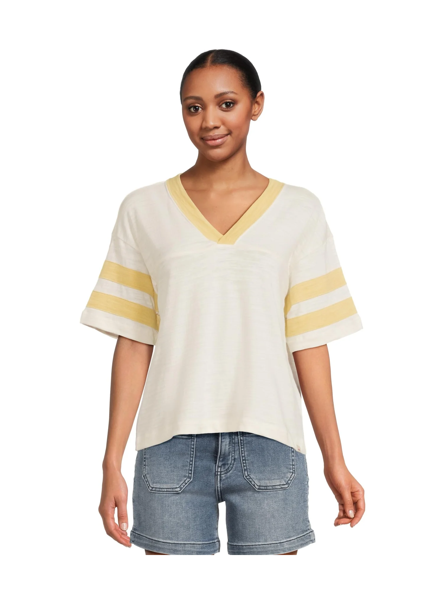 Футболка Faherty Sunwashed Slub Varsity Tee, цвет Sahara Varsity — изображение 1 из 5