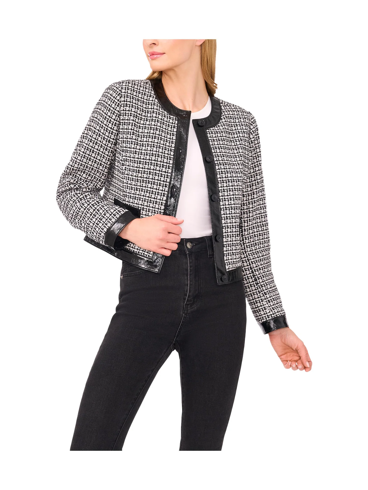 Куртка CeCe Long Sleeve Tweed Front Pocket Jacket — изображение 1 из 3, насыщенный черный