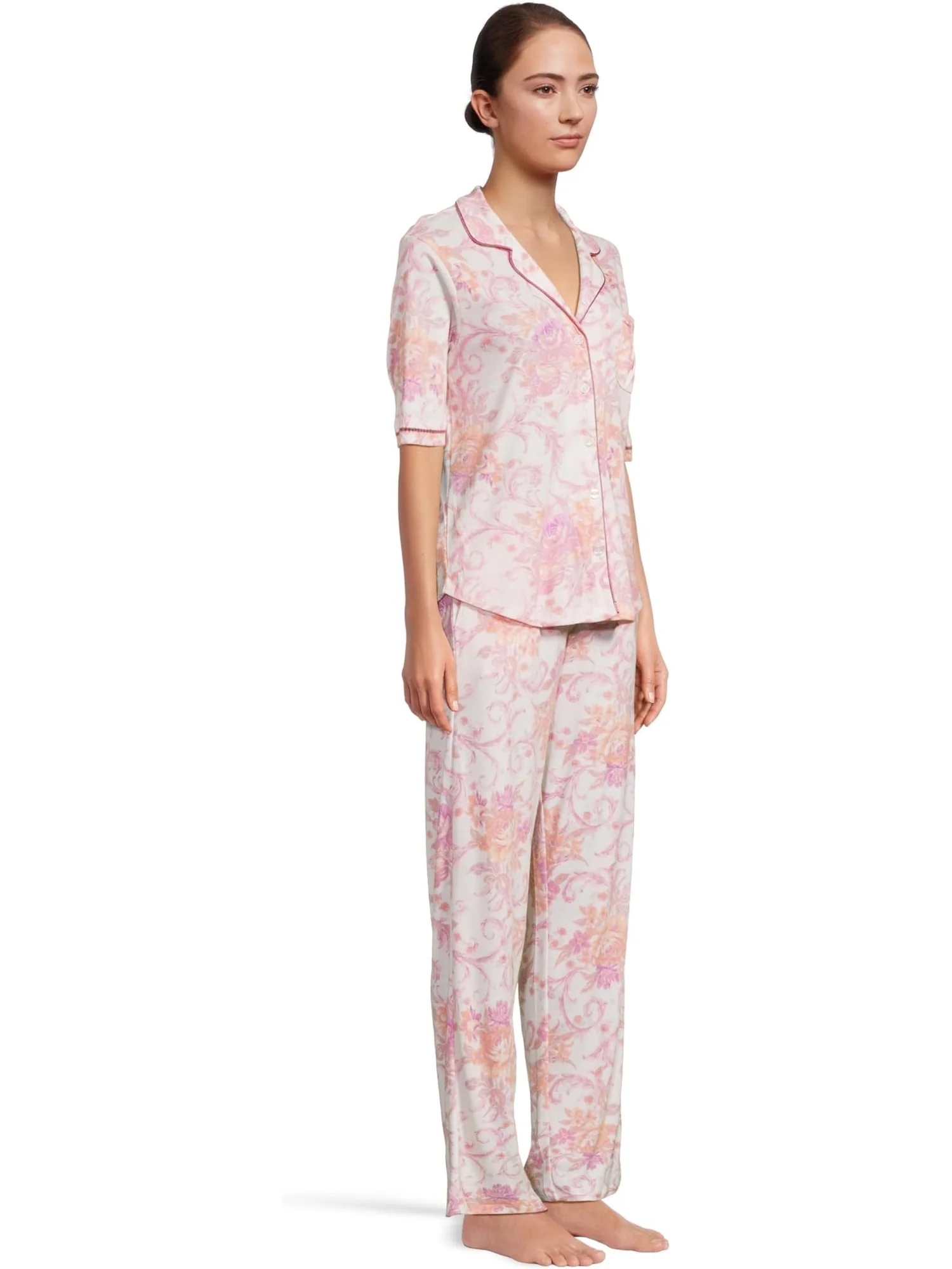 Пижама Karen Neuburger Romantic Fields Elbow Sleeve Pajama Set with Lace, цвет Regal Floral — изображение 2 из 5