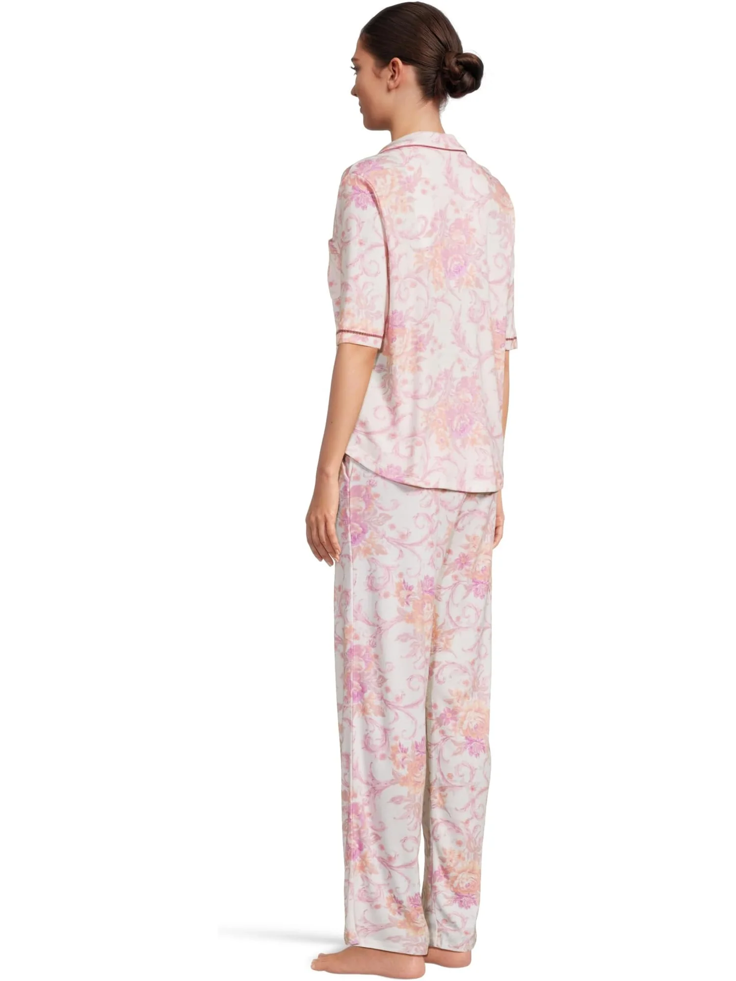 Пижама Karen Neuburger Romantic Fields Elbow Sleeve Pajama Set with Lace, цвет Regal Floral — изображение 3 из 5