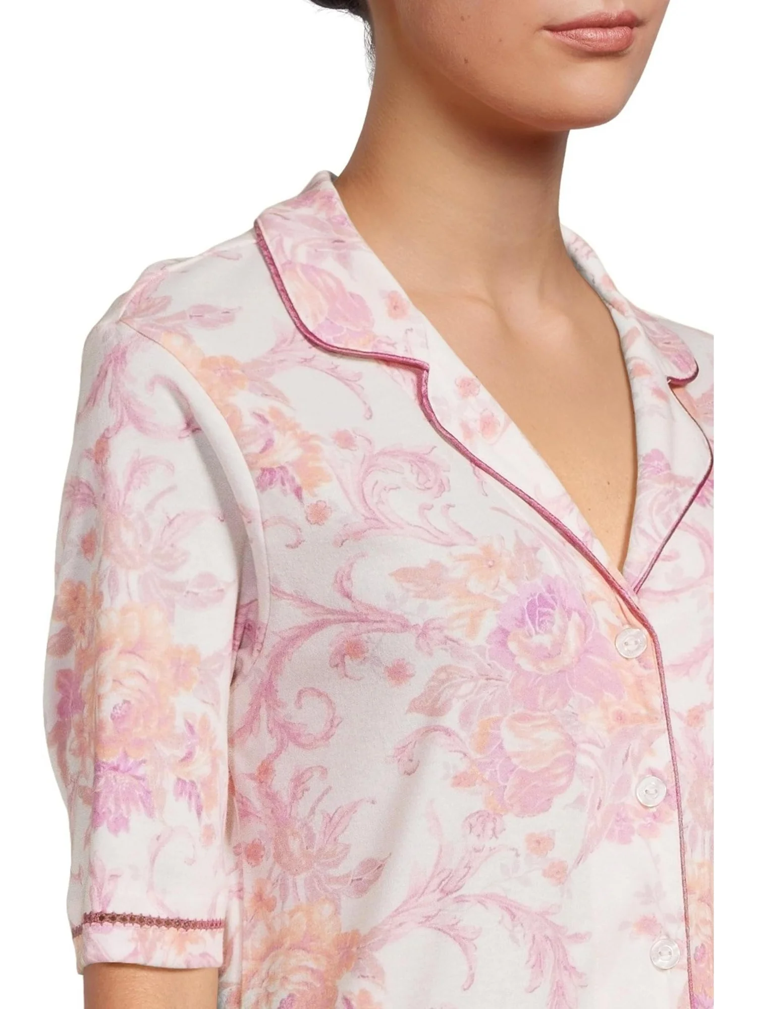 Пижама Karen Neuburger Romantic Fields Elbow Sleeve Pajama Set with Lace, цвет Regal Floral — изображение 4 из 5