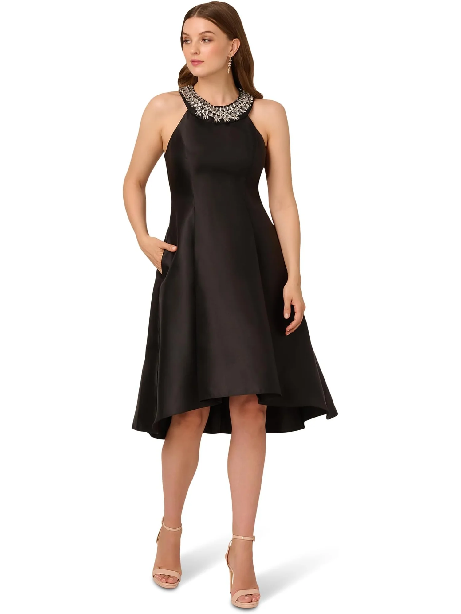 Платье Adrianna Papell Beaded Mikado Midi Dress — изображение 1 из 3, черный