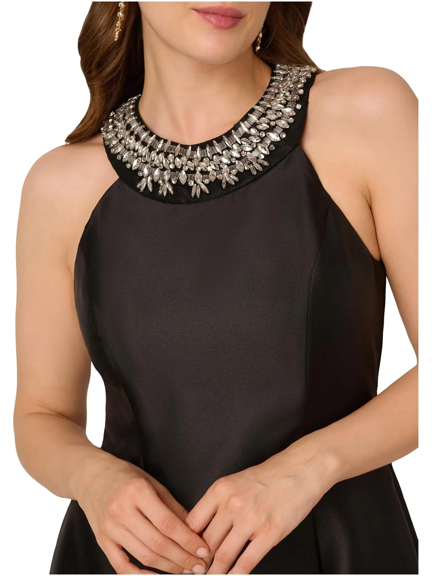 Платье Adrianna Papell Beaded Mikado Midi Dress — изображение 3 из 3, черный