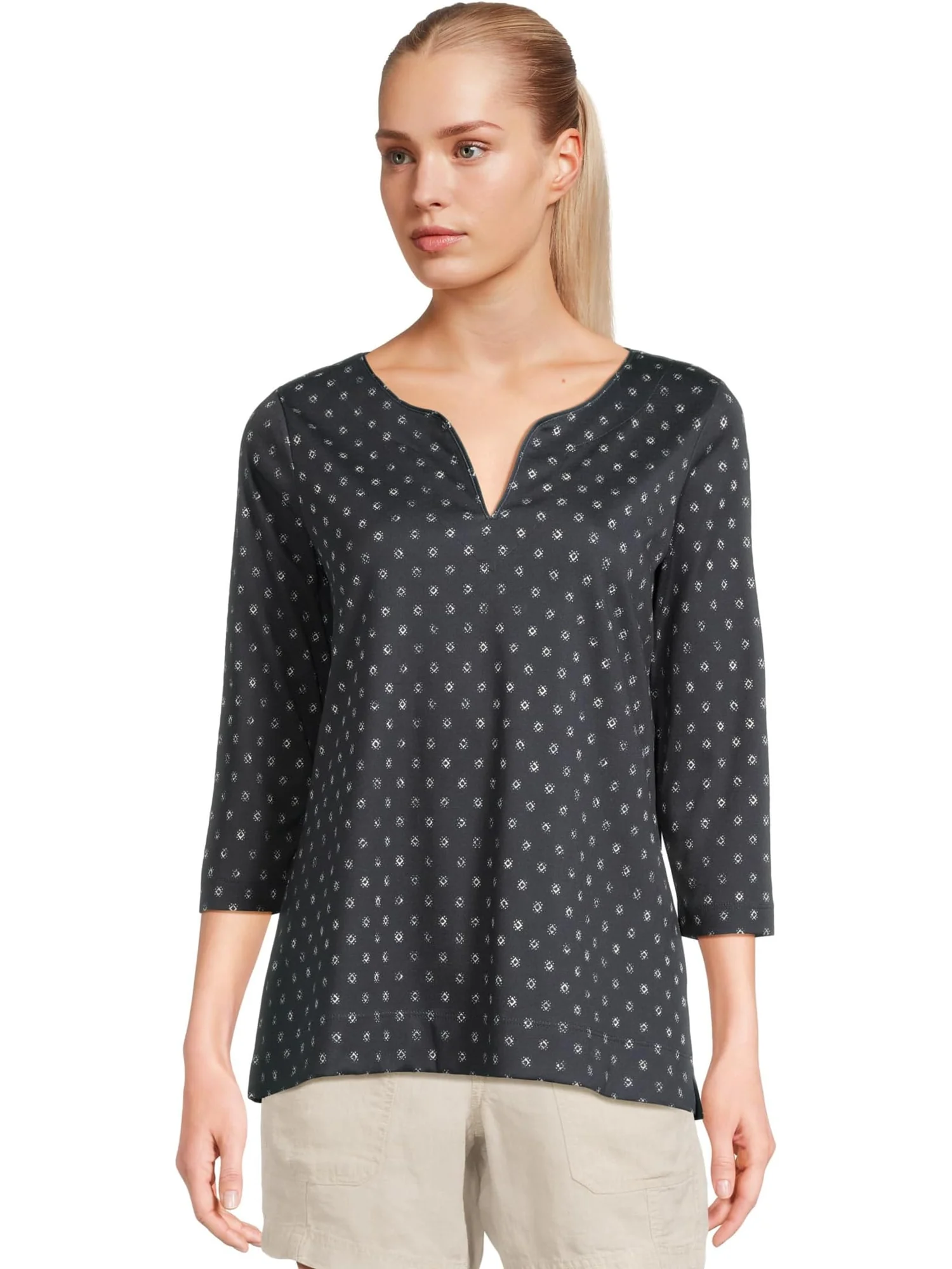 Топ L.L.Bean Pima Tops Split-Neck Tunic 3/4 Sleeve Print — изображение 1 из 5
