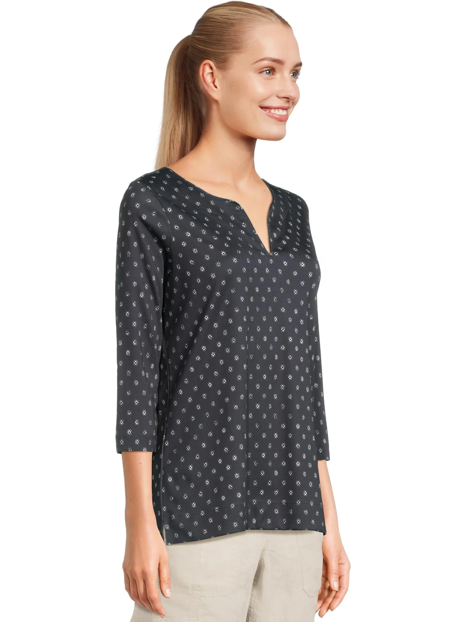 Топ L.L.Bean Pima Tops Split-Neck Tunic 3/4 Sleeve Print — изображение 2 из 5