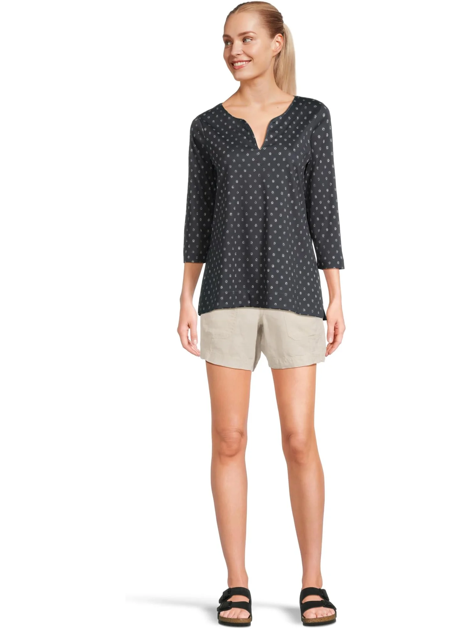 Топ L.L.Bean Pima Tops Split-Neck Tunic 3/4 Sleeve Print — изображение 5 из 5