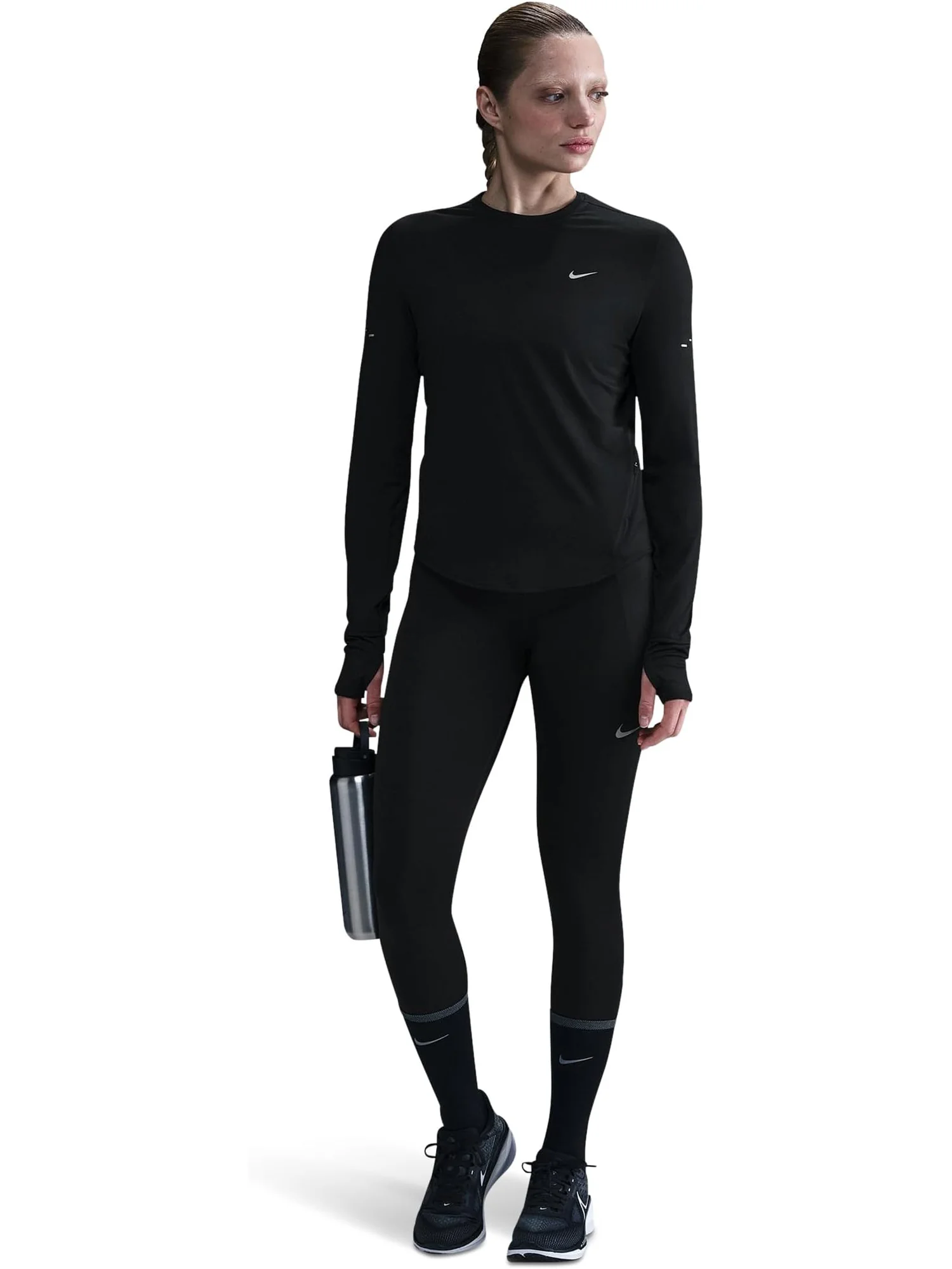 Топ Nike Swift Dri-FIT Ultraviolet Long Sleeve Crew Neck Running Top — изображение 1 из 3, черный/серебристый